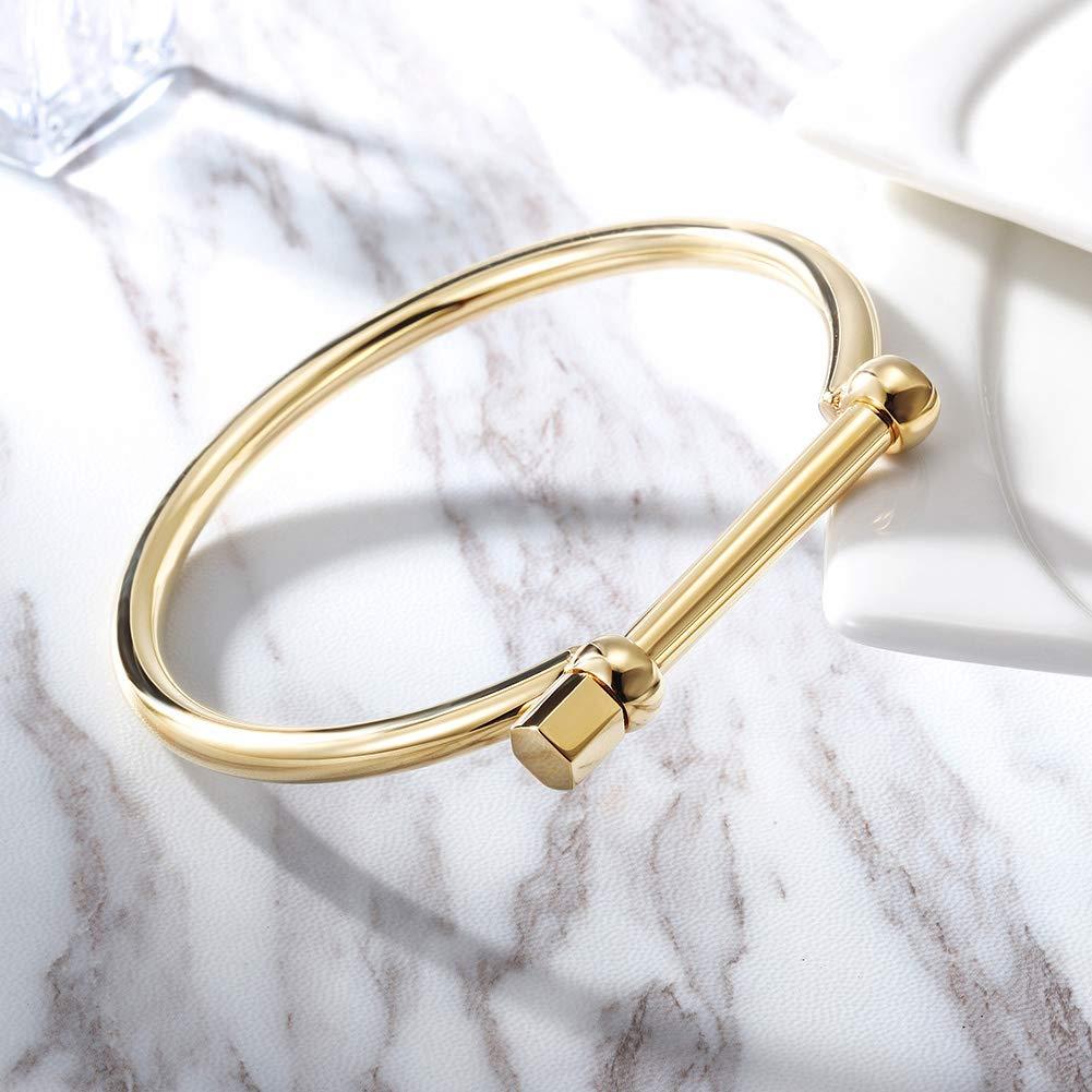 D Shape Men's Screw Bar Bangle made of stainless steel with gold plating, showcasing its sleek design and durability.