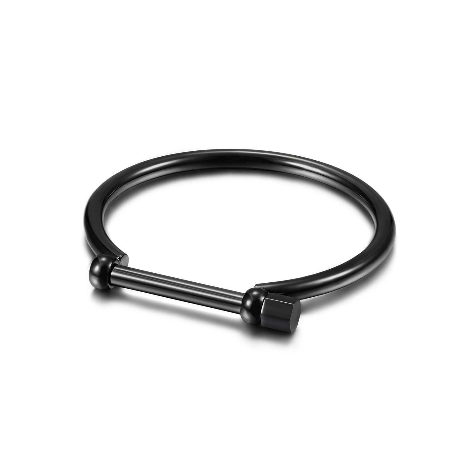 D Shape Men's Screw Bar Bangle made of stainless steel with gold plating, showcasing its sleek design and durability.