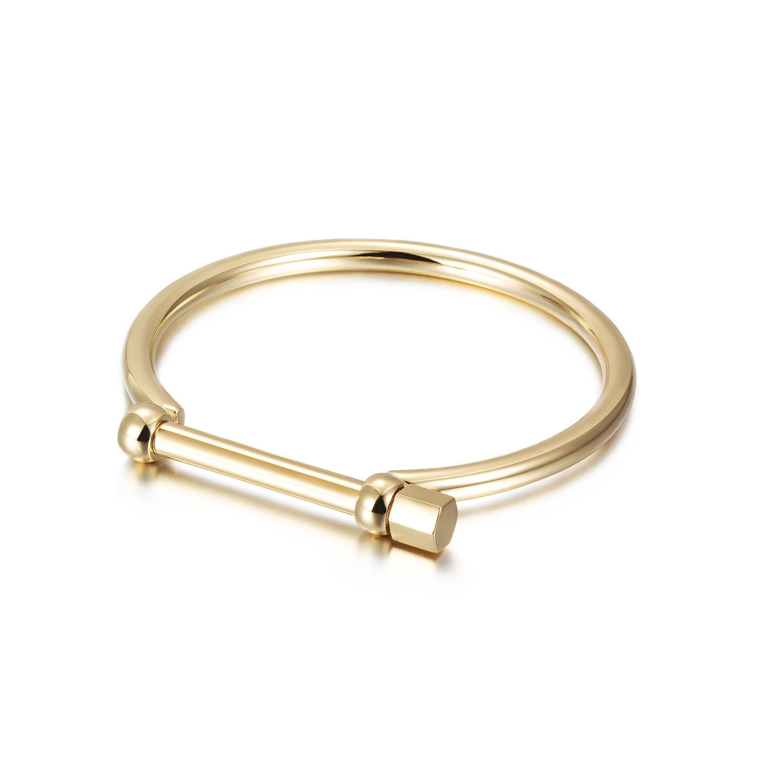 D Shape Men's Screw Bar Bangle made of stainless steel with gold plating, showcasing its sleek design and durability.