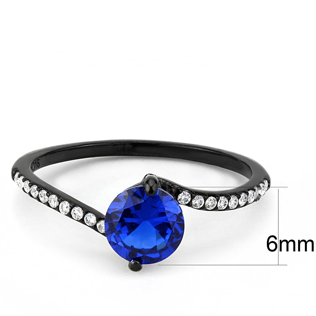 DA012 IP Black Stainless Steel Ring featuring a London Blue Spinel, showcasing a modern design with a sleek finish.