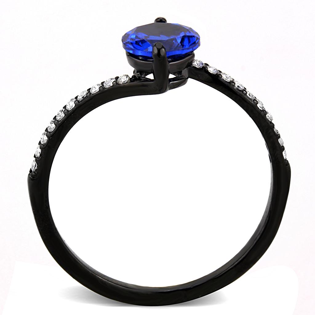 DA012 IP Black Stainless Steel Ring featuring a London Blue Spinel, showcasing a modern design with a sleek finish.