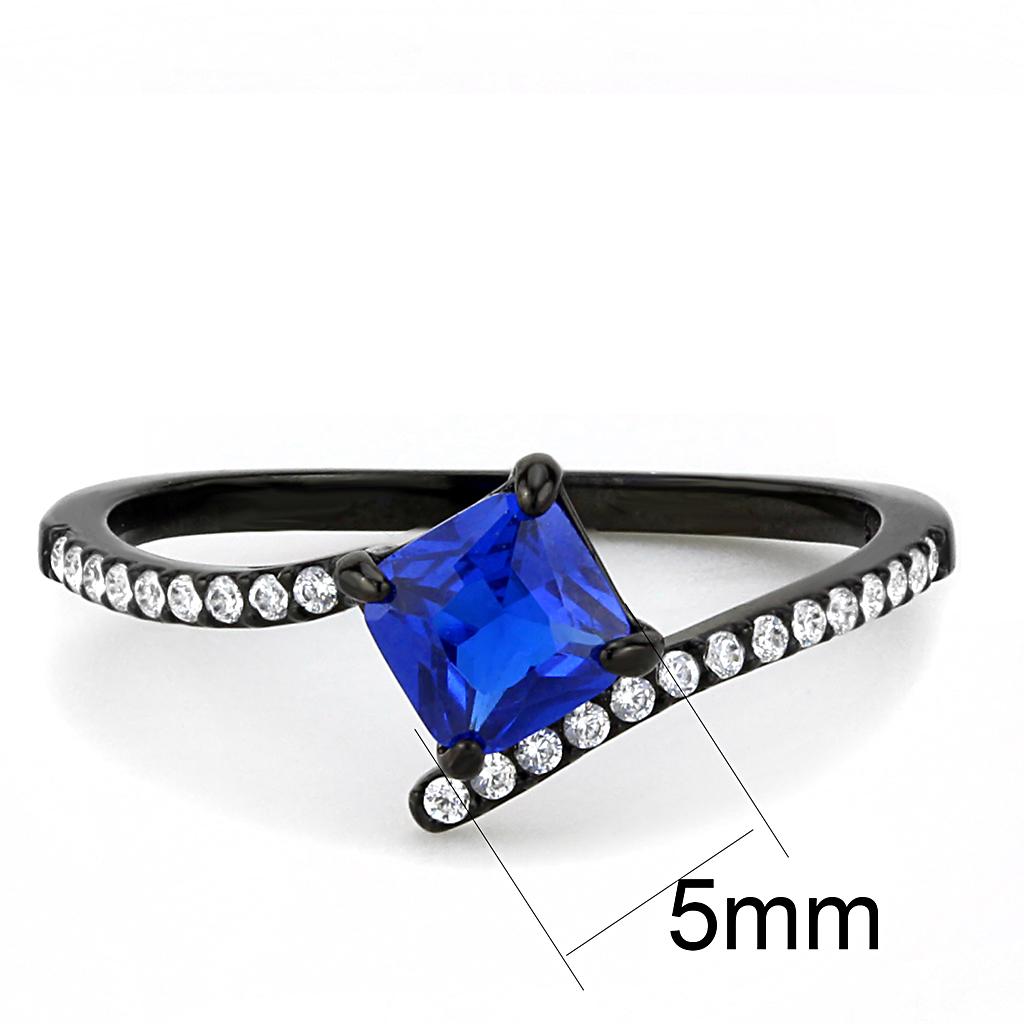 DA016 IP Black Stainless Steel Ring featuring a London Blue Spinel, showcasing a sleek design and vibrant gemstone.