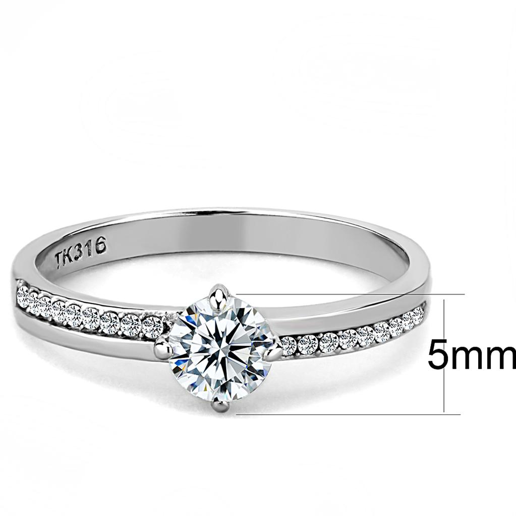 DA025 High Polished Stainless Steel Ring featuring a clear AAA Grade CZ center stone, showcasing a brilliant shine and elegant design.