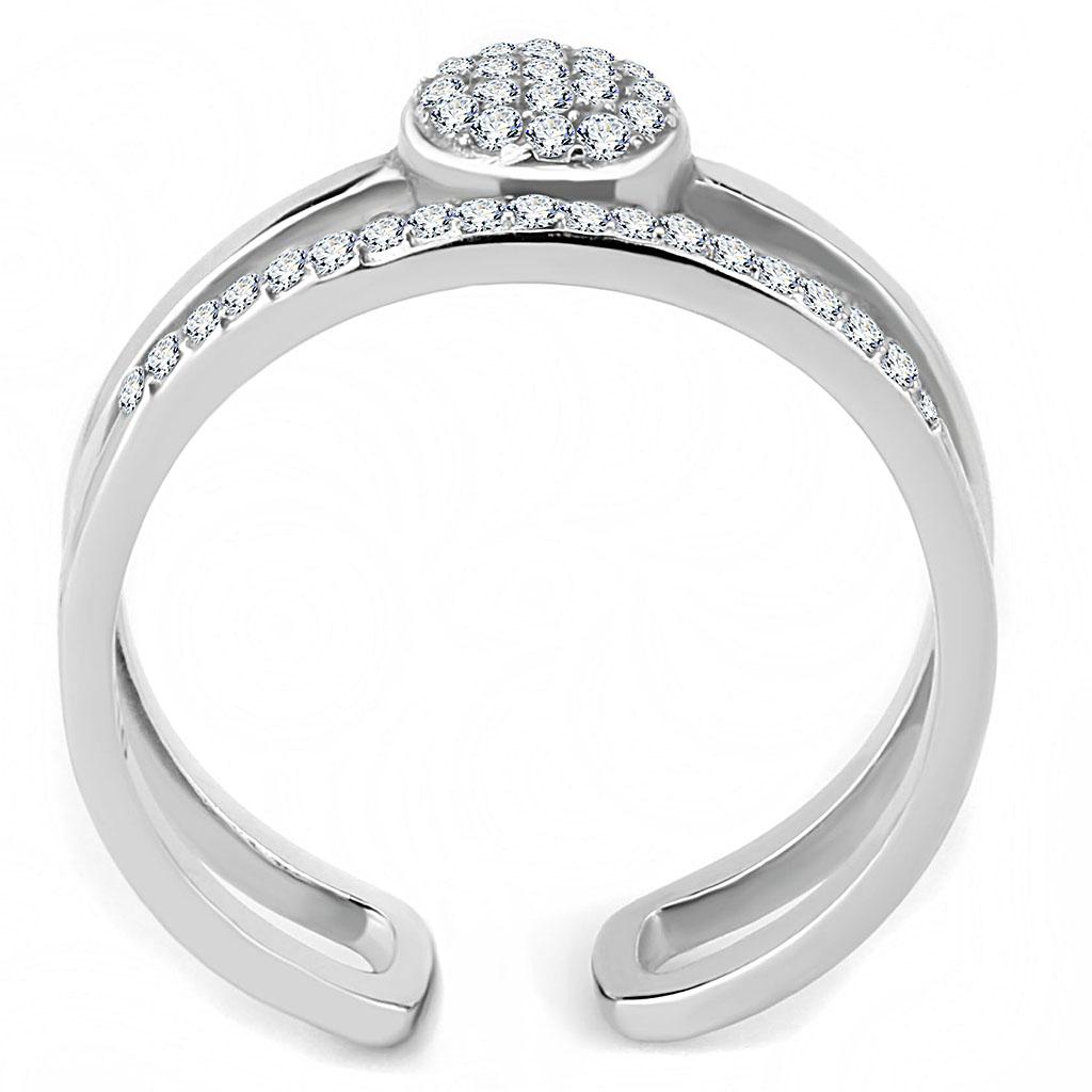 DA048 High Polished Stainless Steel Ring featuring a clear AAA Grade CZ center stone, showcasing a brilliant shine.