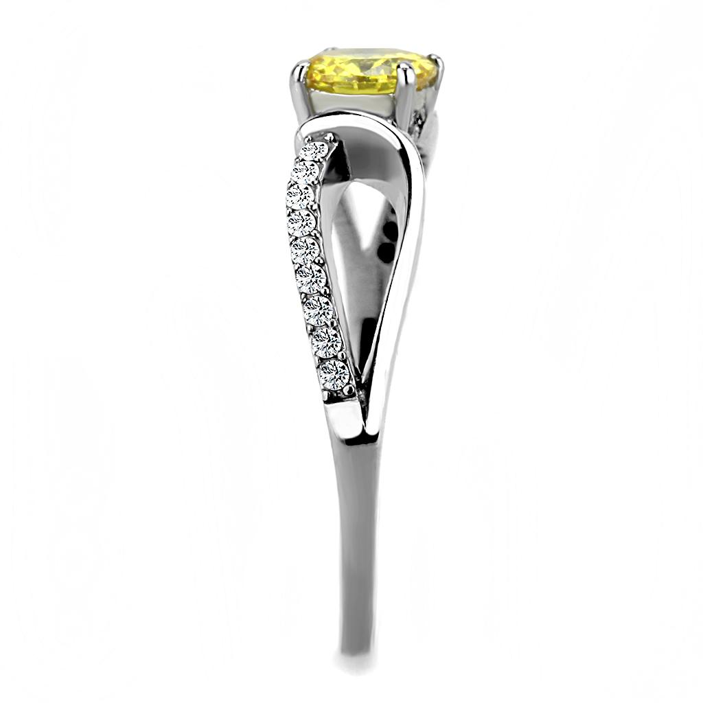 DA005 High Polished Stainless Steel Ring featuring AAA Grade CZ center stone in topaz color, showcasing a brilliant shine.