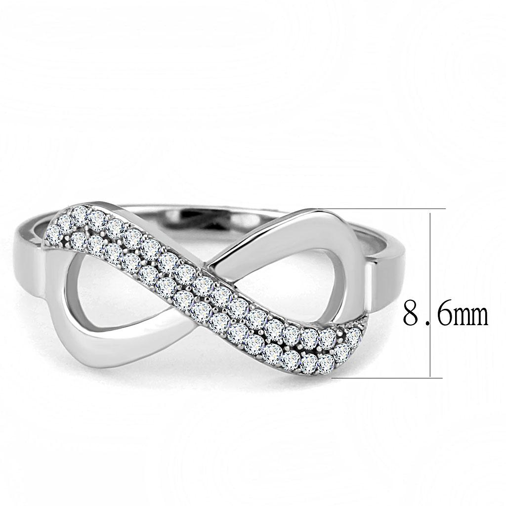 DA054 High Polished Stainless Steel Ring featuring a clear AAA Grade CZ center stone, showcasing its elegant design and shiny finish.