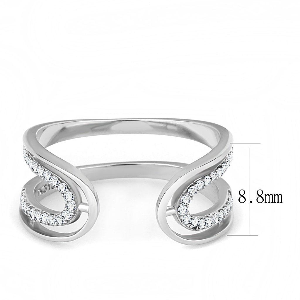 DA056 High Polished Stainless Steel Ring featuring AAA Grade clear CZ center stone, showcasing a brilliant shine and elegant design.