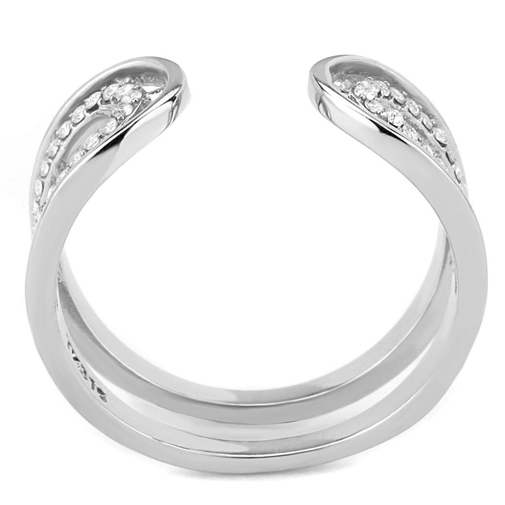 DA056 High Polished Stainless Steel Ring featuring AAA Grade clear CZ center stone, showcasing a brilliant shine and elegant design.