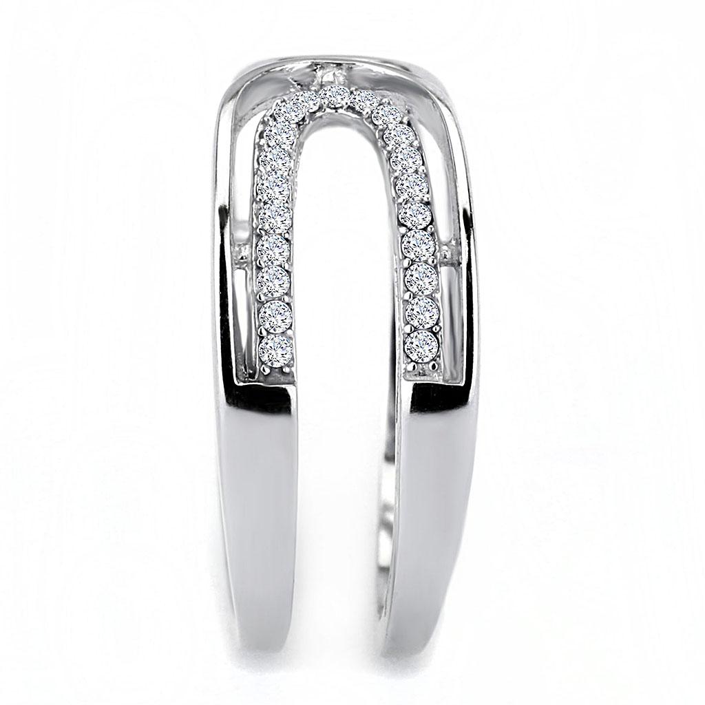 DA056 High Polished Stainless Steel Ring featuring AAA Grade clear CZ center stone, showcasing a brilliant shine and elegant design.