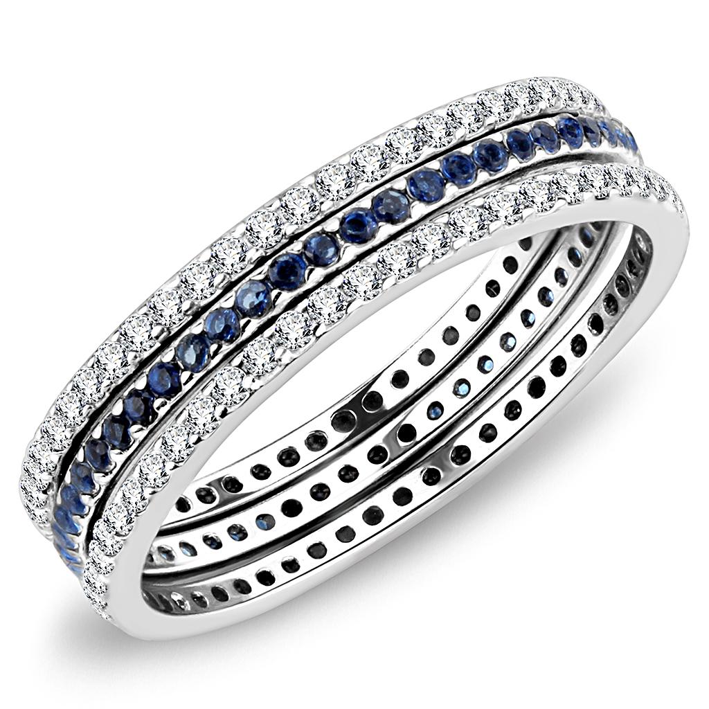 DA066 High Polished Stainless Steel Ring featuring AAA Grade London Blue CZ, showcasing its elegant design and shiny finish.