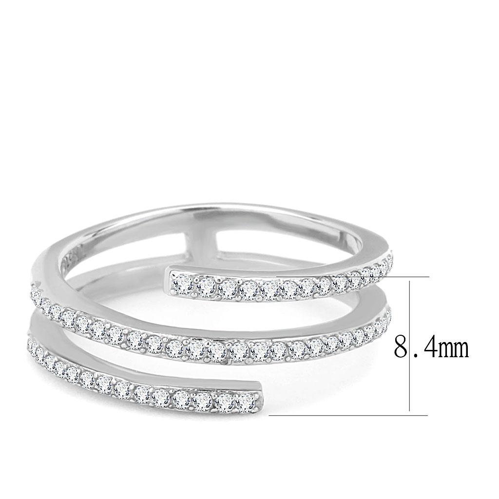 DA060 High Polished Stainless Steel Ring with AAA Grade CZ, showcasing its clear stone and shiny finish.