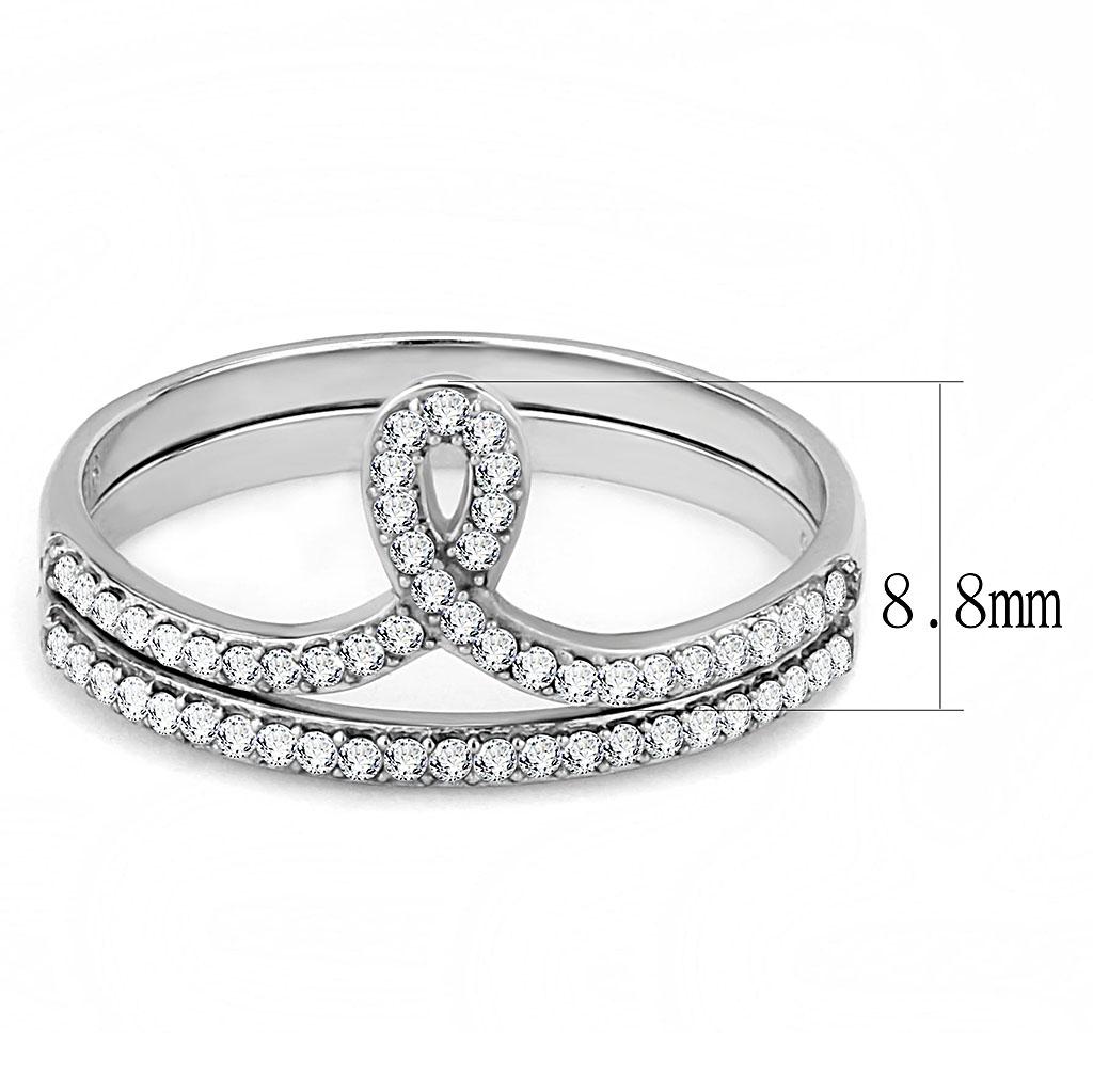 DA063 High Polished Stainless Steel Ring featuring a clear AAA Grade CZ center stone, showcasing its elegant design and shiny finish.