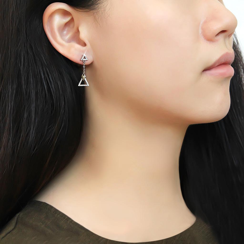 DA068 High Polished Stainless Steel Earrings featuring AAA Grade Clear CZ, showcasing a shiny and elegant design.