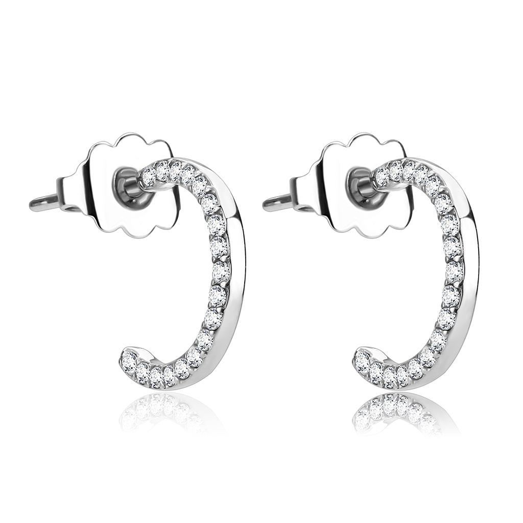 DA079 High Polished Stainless Steel Earrings featuring AAA Grade Clear CZ stone, elegantly designed for everyday wear.