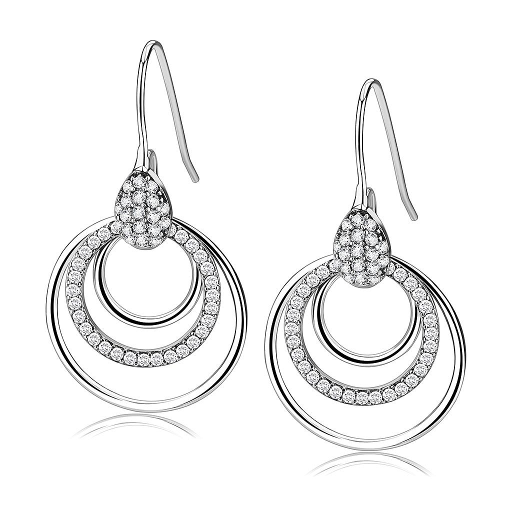 DA099 High Polished Stainless Steel Earrings featuring AAA Grade clear CZ stone, showcasing a sleek and modern design.