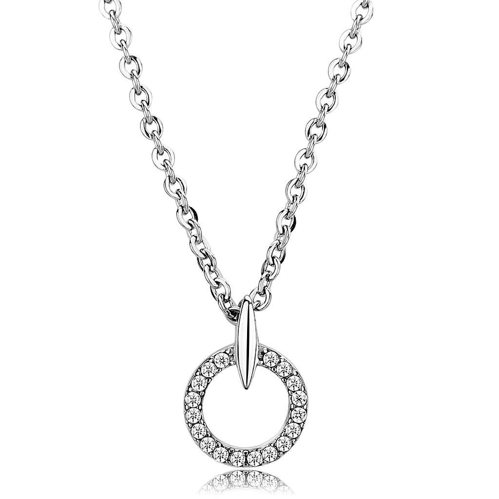 DA091 High Polished Stainless Steel Chain Pendant featuring a clear AAA Grade CZ stone, elegantly designed for durability and style.