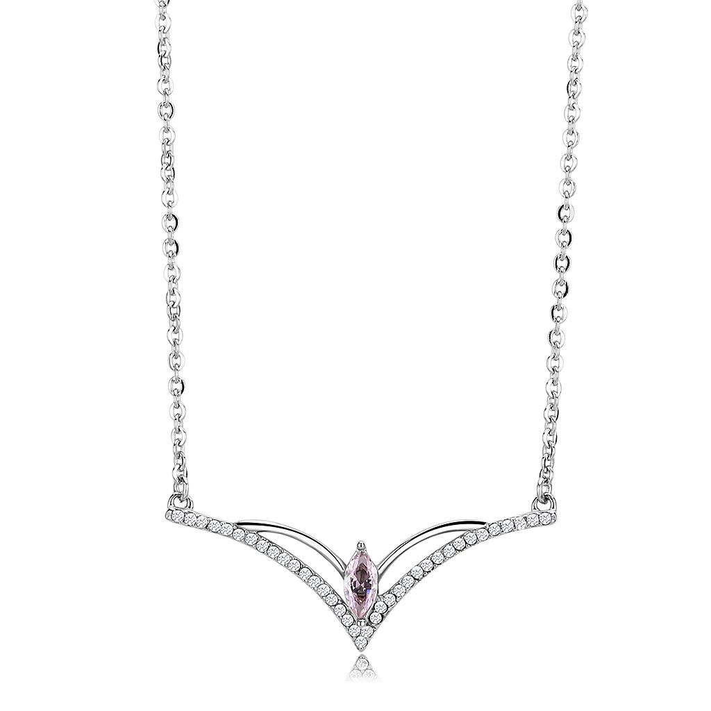 DA094 High Polished Stainless Steel Chain Pendant featuring a Light Rose AAA Grade CZ stone, showcasing its elegant design and shine.