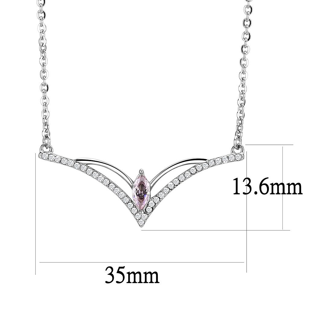 DA094 High Polished Stainless Steel Chain Pendant featuring a Light Rose AAA Grade CZ stone, showcasing its elegant design and shine.