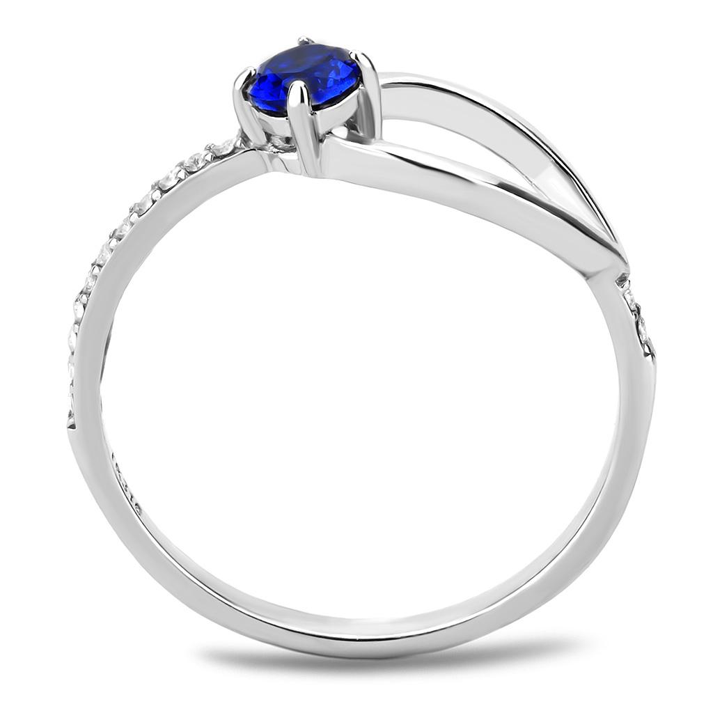 DA121 High Polished Stainless Steel Ring featuring a AAA Grade London Blue CZ stone, showcasing a sleek and modern design.