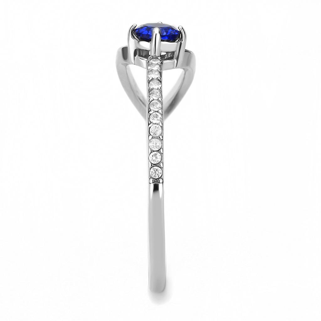 DA121 High Polished Stainless Steel Ring featuring a AAA Grade London Blue CZ stone, showcasing a sleek and modern design.