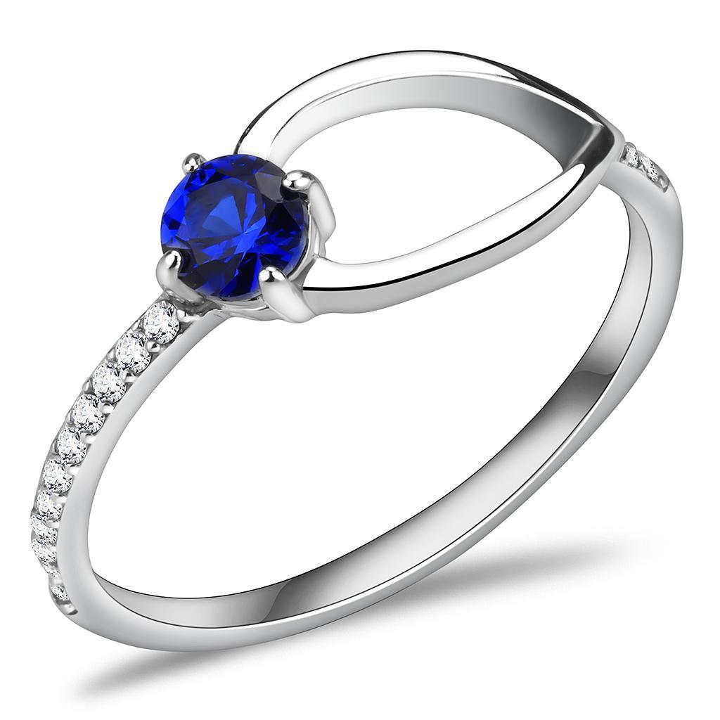 DA121 High Polished Stainless Steel Ring featuring a AAA Grade London Blue CZ stone, showcasing a sleek and modern design.