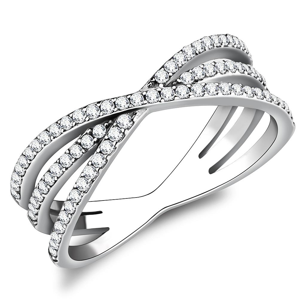 DA124 High Polished Stainless Steel Ring featuring AAA Grade clear CZ stone, showcasing its elegant design and shiny finish.