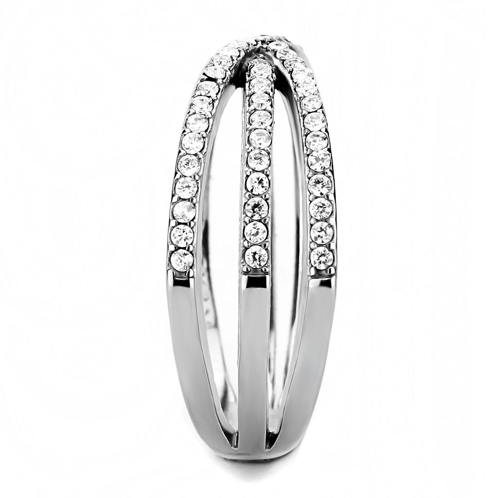 DA124 High Polished Stainless Steel Ring featuring AAA Grade clear CZ stone, showcasing its elegant design and shiny finish.