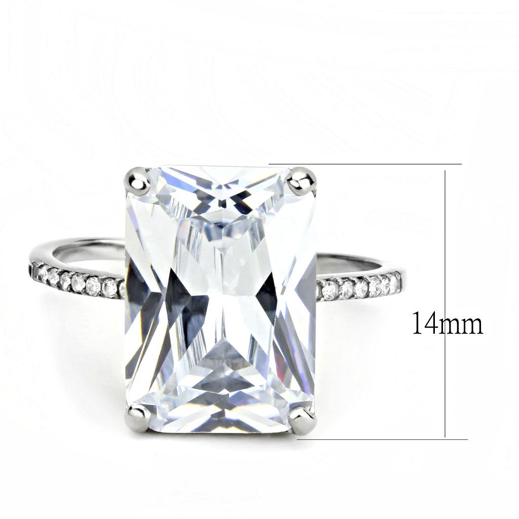 DA131 High Polished Stainless Steel Ring featuring a clear AAA Grade CZ stone, showcasing its elegant design and shiny finish.