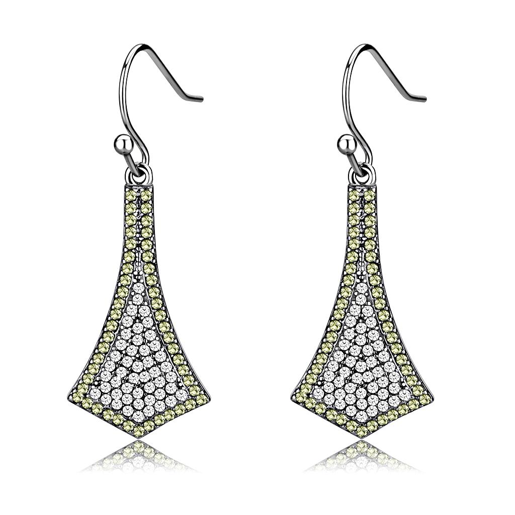 DA174 High Polished Stainless Steel Earrings with AAA Grade CZ stones in Topaz color, showcasing a sleek and modern design.