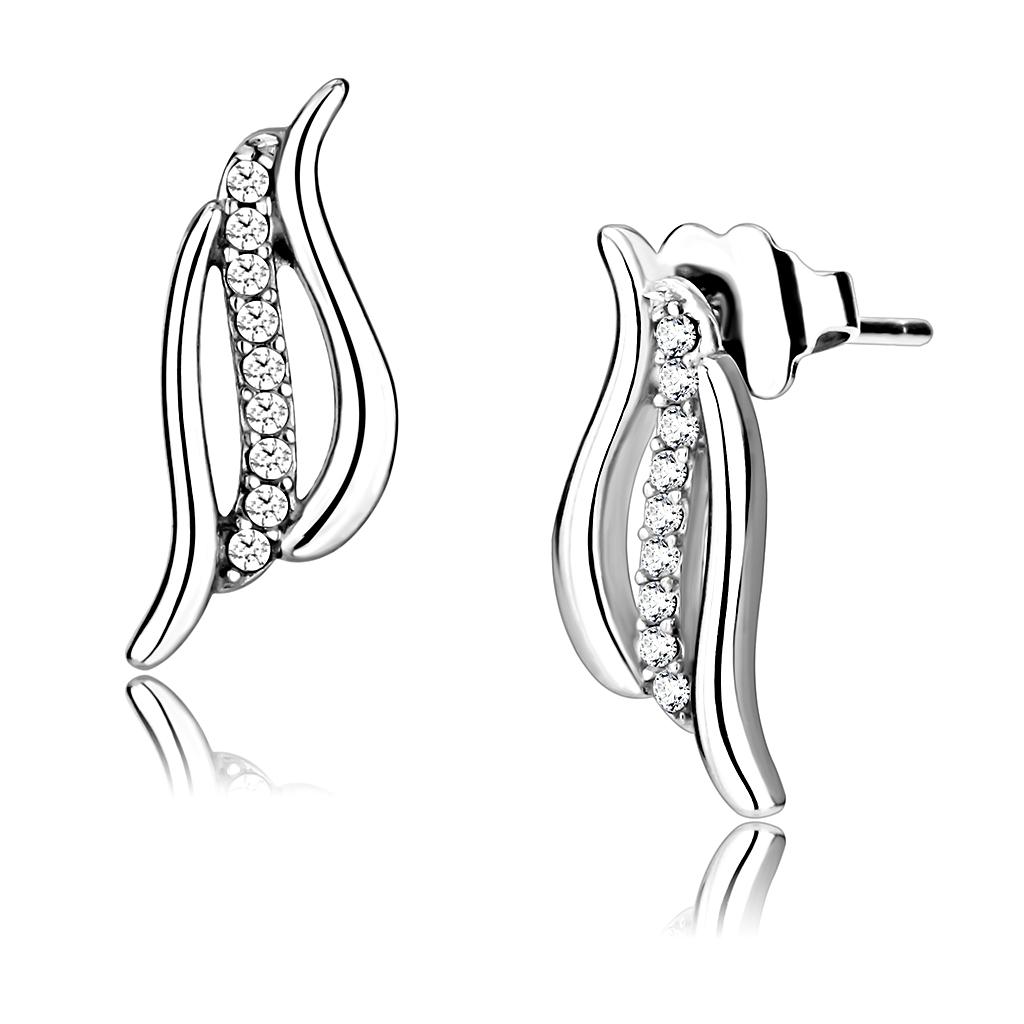 DA175 High Polished Stainless Steel Earrings featuring AAA Grade Clear CZ stone, showcasing a sleek and modern design.