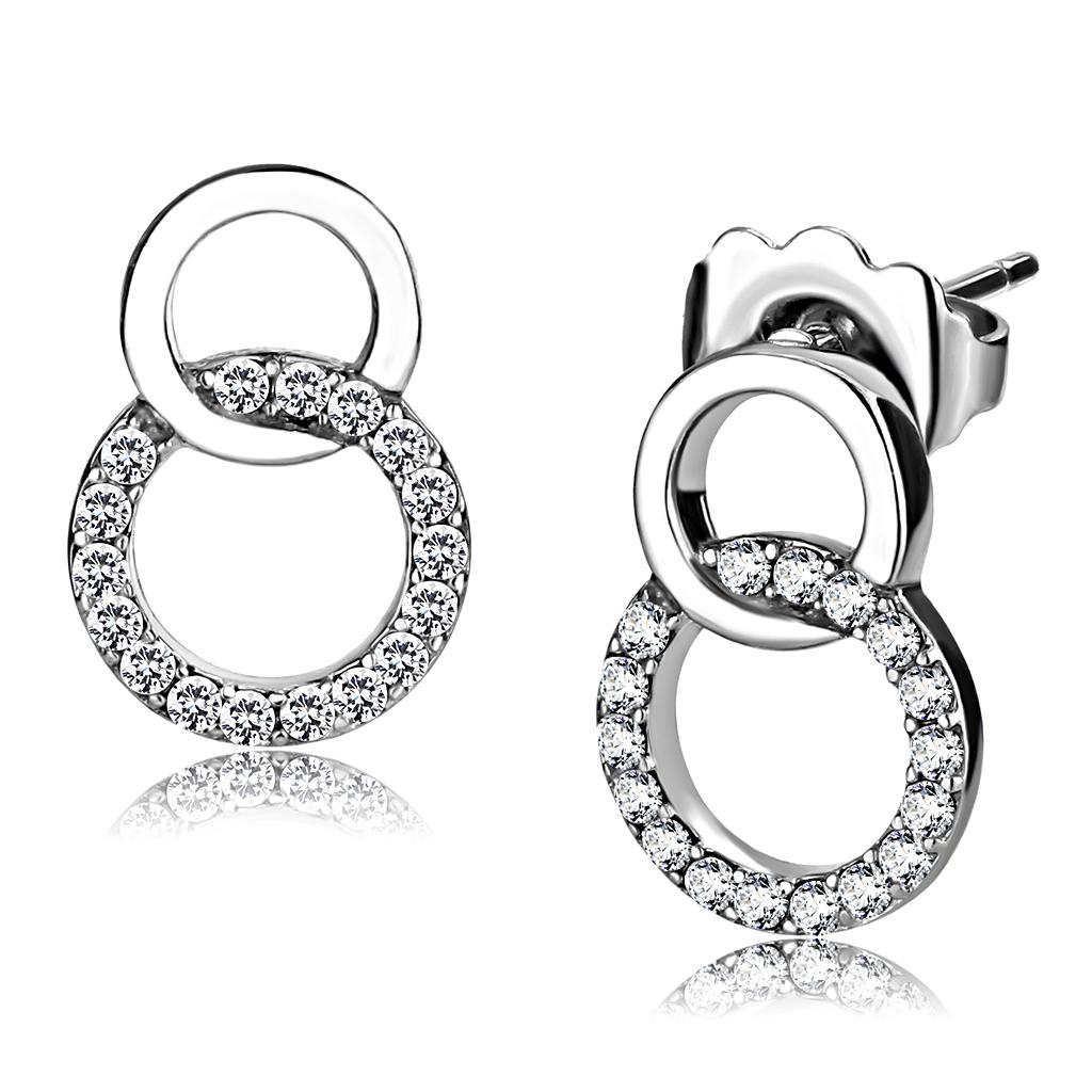 DA179 High Polished Stainless Steel Earrings featuring AAA Grade Clear CZ, showcasing a brilliant shine and elegant design.