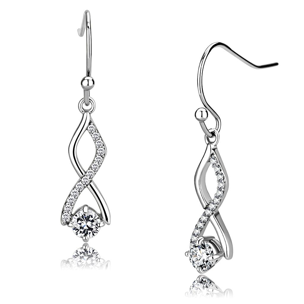 DA181 High Polished Stainless Steel Earrings featuring AAA Grade Clear CZ center stone, elegantly designed for any occasion.