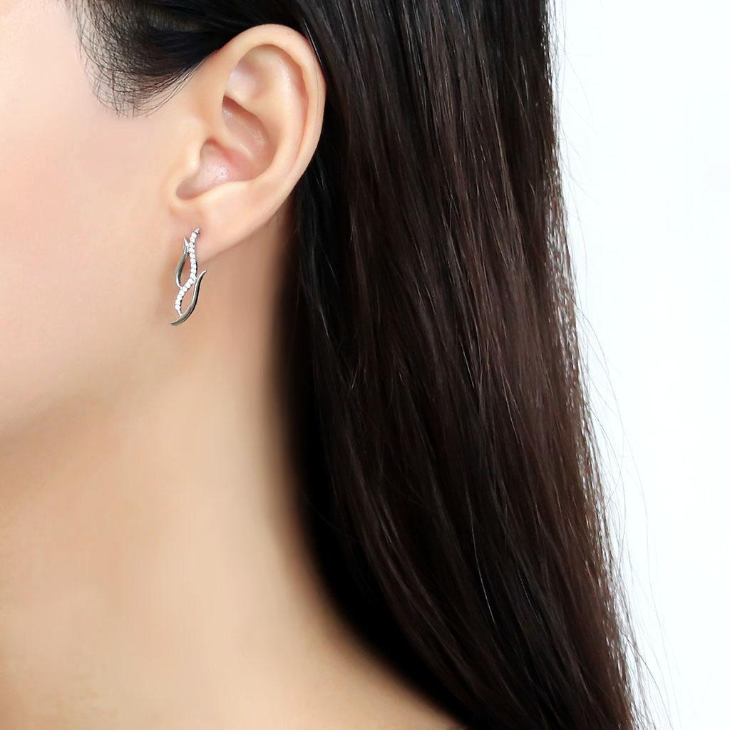 DA182 High Polished Stainless Steel Earrings featuring AAA Grade Clear CZ stone, showcasing a sleek and modern design.