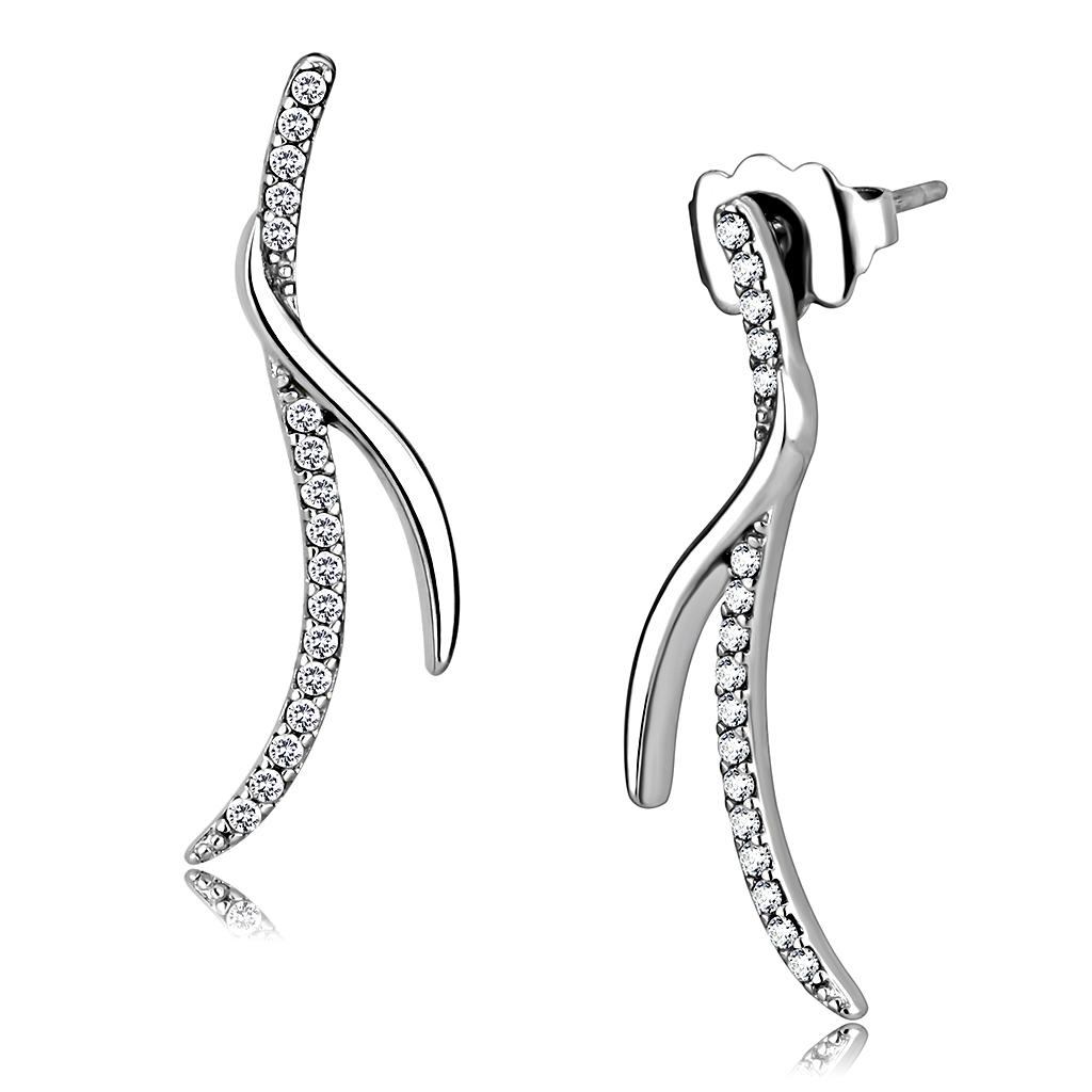 DA183 High Polished Stainless Steel Earrings featuring AAA Grade Clear CZ stone, elegantly designed for everyday wear.