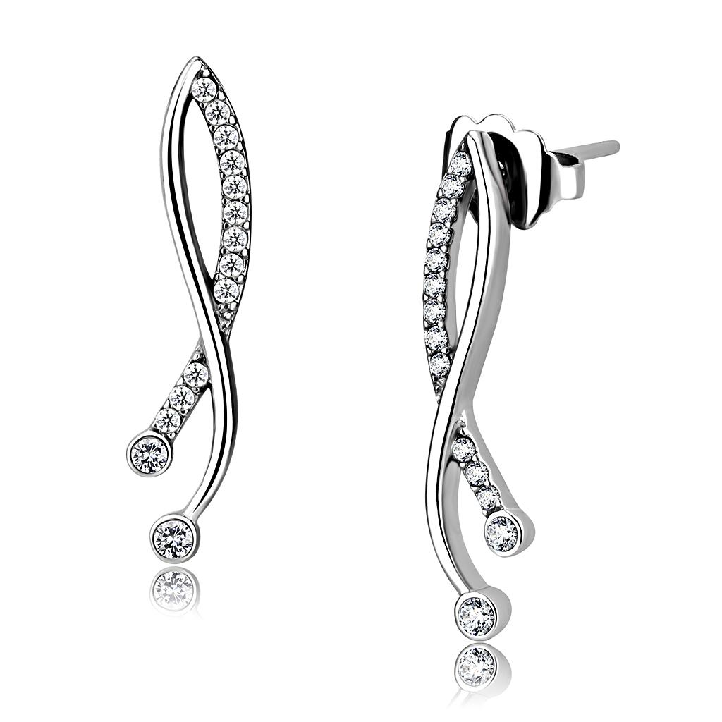 DA184 High Polished Stainless Steel Earrings featuring AAA Grade Clear CZ, showcasing a sleek and modern design.