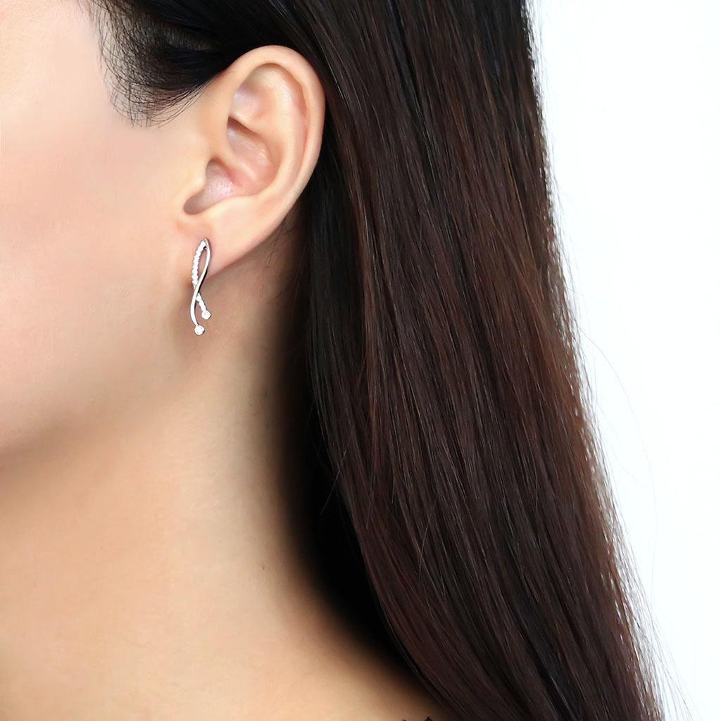 DA184 High Polished Stainless Steel Earrings featuring AAA Grade Clear CZ, showcasing a sleek and modern design.