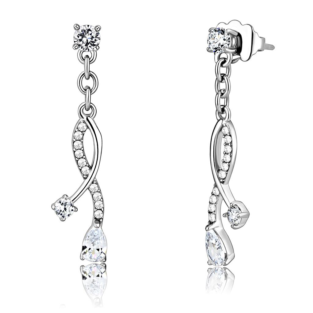 DA190 High Polished Stainless Steel Earrings featuring AAA Grade Clear CZ, showcasing their elegant design and shine.