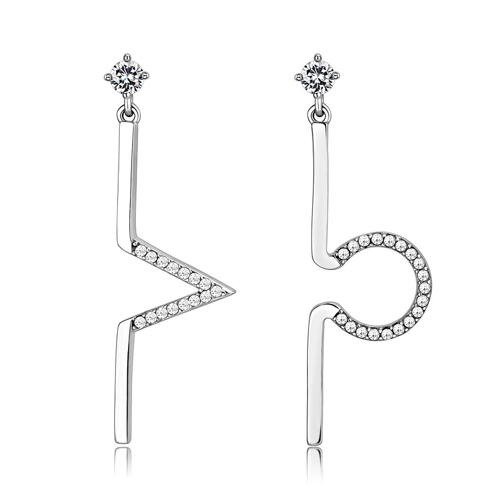 DA191 High Polished Stainless Steel Earrings featuring AAA Grade Clear CZ stone, elegantly designed for any occasion.