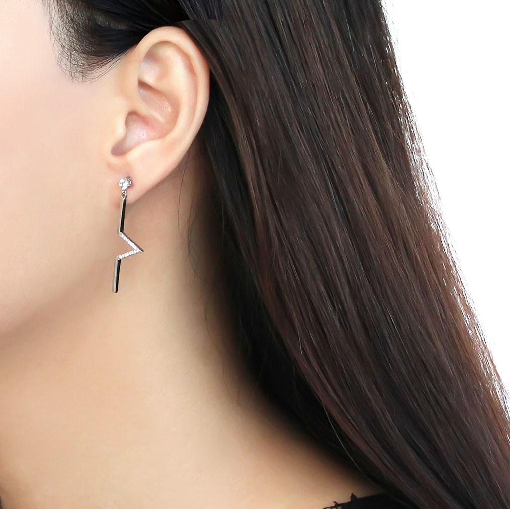 DA191 High Polished Stainless Steel Earrings featuring AAA Grade Clear CZ stone, elegantly designed for any occasion.