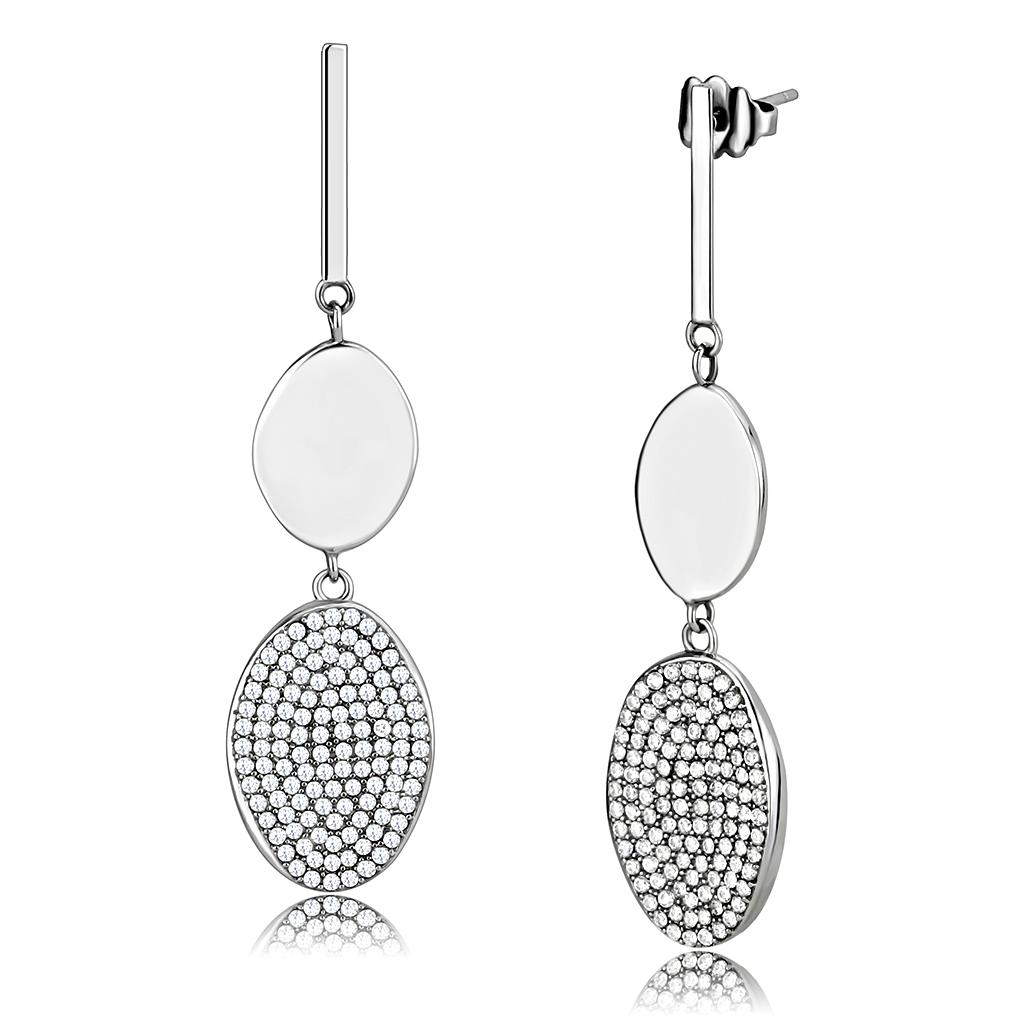 DA193 High Polished Stainless Steel Earrings featuring AAA Grade Clear CZ stone, elegantly designed for any occasion.