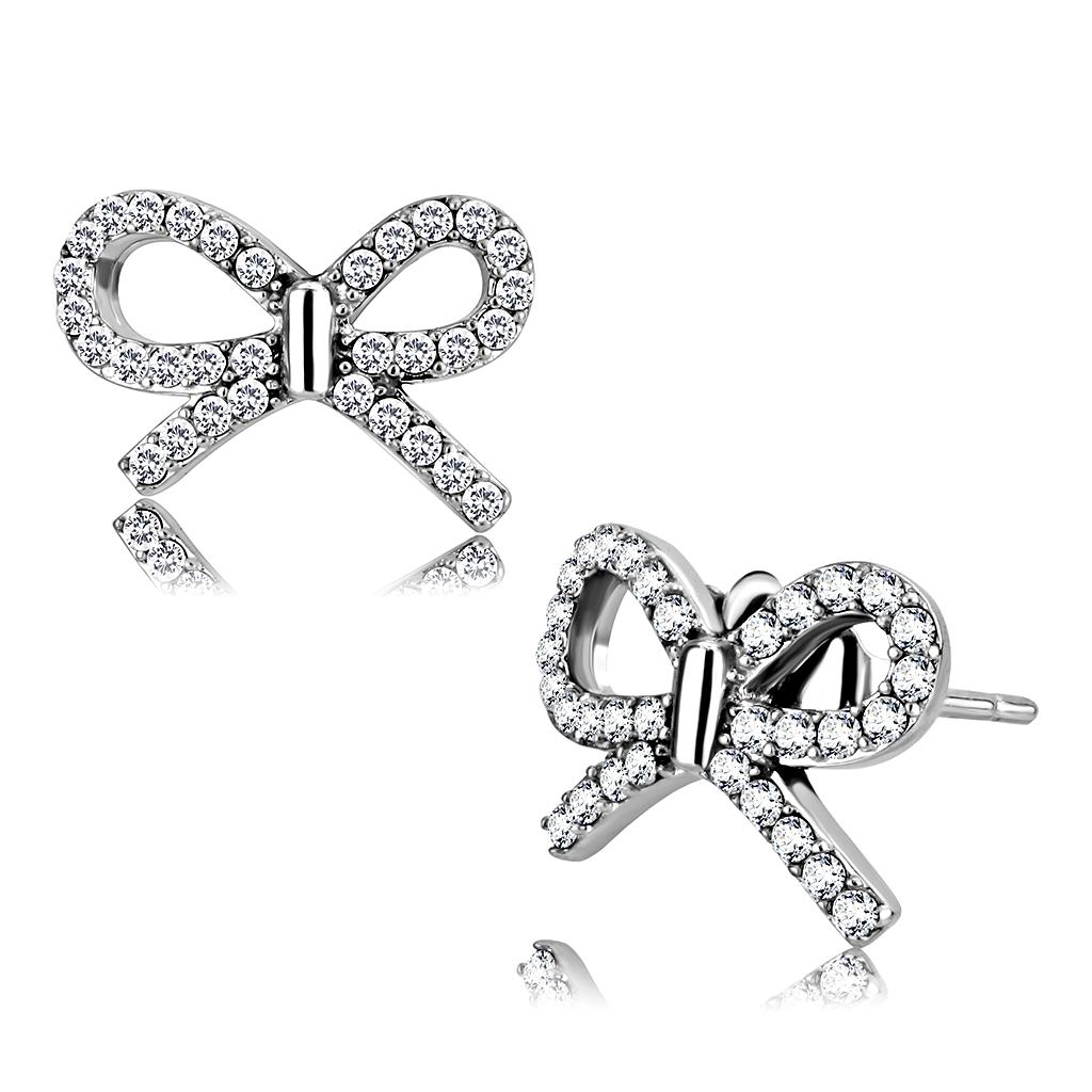 DA197 High Polished Stainless Steel Earrings featuring AAA Grade Clear CZ, showcasing a shiny finish and elegant design.