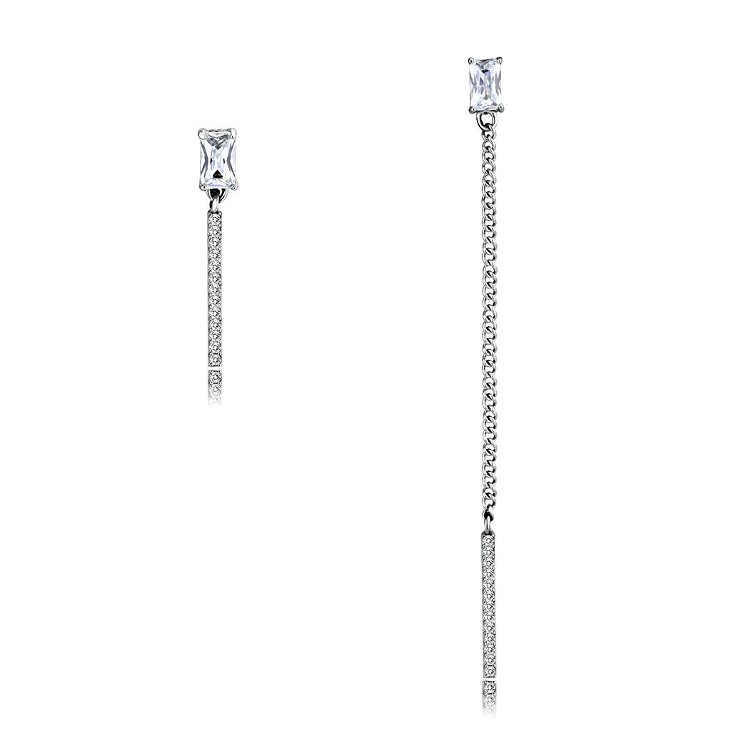 DA202 High Polished Stainless Steel Earrings featuring AAA Grade Clear CZ stone, elegantly designed for everyday wear.