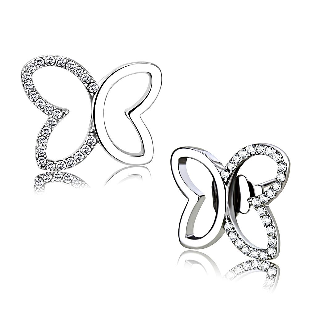 DA209 High Polished Stainless Steel Earrings featuring AAA Grade Clear CZ stone, showcasing a sleek and modern design.