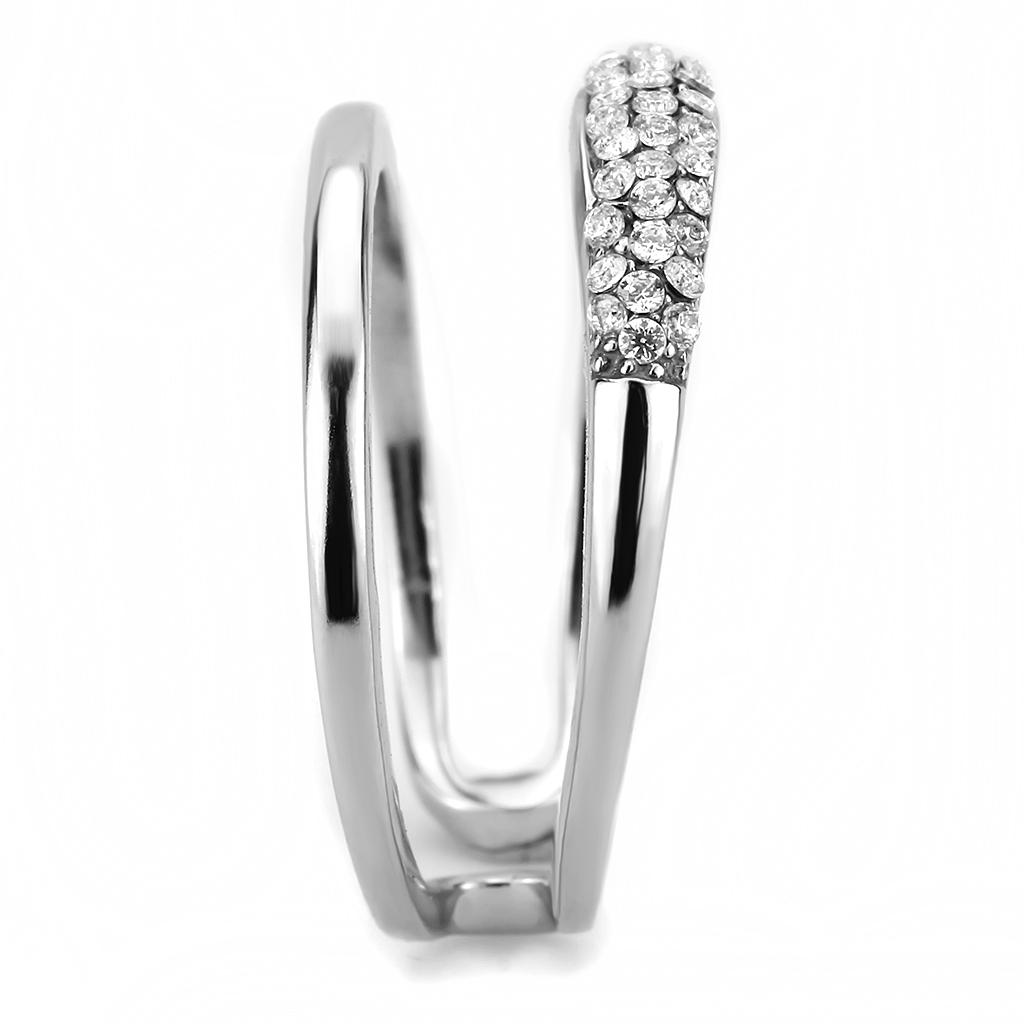 DA247 High Polished Stainless Steel Ring featuring AAA Grade clear CZ center stone, showcasing its elegant design and shiny finish.