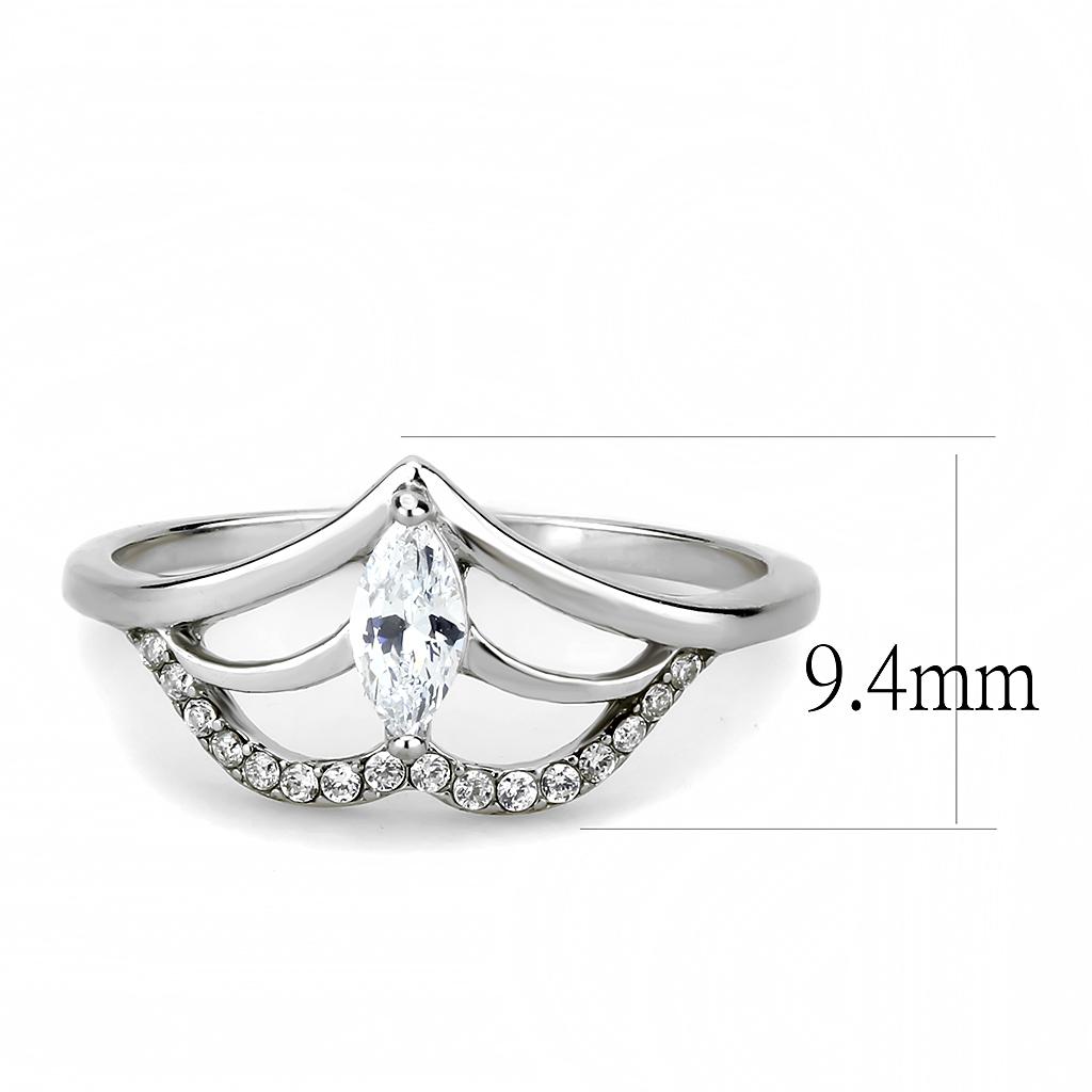 DA248 High Polished Stainless Steel Ring featuring a clear AAA Grade CZ center stone, showcasing its elegant design and shiny finish.