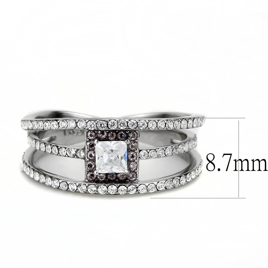 DA257 High Polished Stainless Steel Ring featuring AAA Grade clear CZ center stone, showcasing a brilliant shine and elegant design.