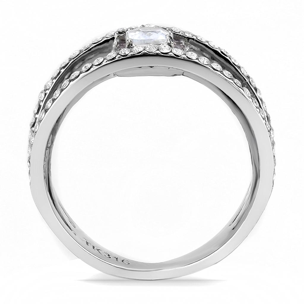 DA257 High Polished Stainless Steel Ring featuring AAA Grade clear CZ center stone, showcasing a brilliant shine and elegant design.