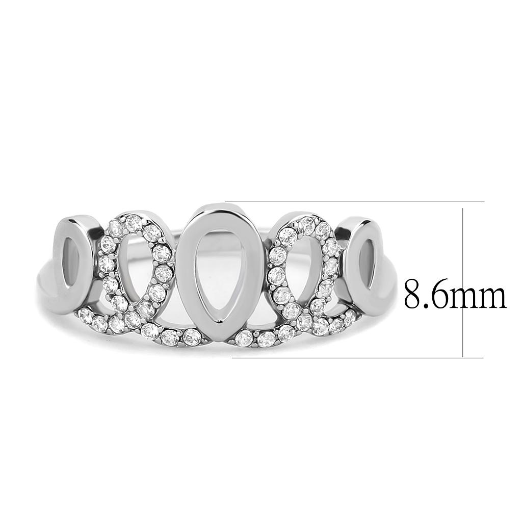 DA258 High Polished Stainless Steel Ring featuring a clear AAA Grade CZ center stone, showcasing its elegant design and shiny finish.