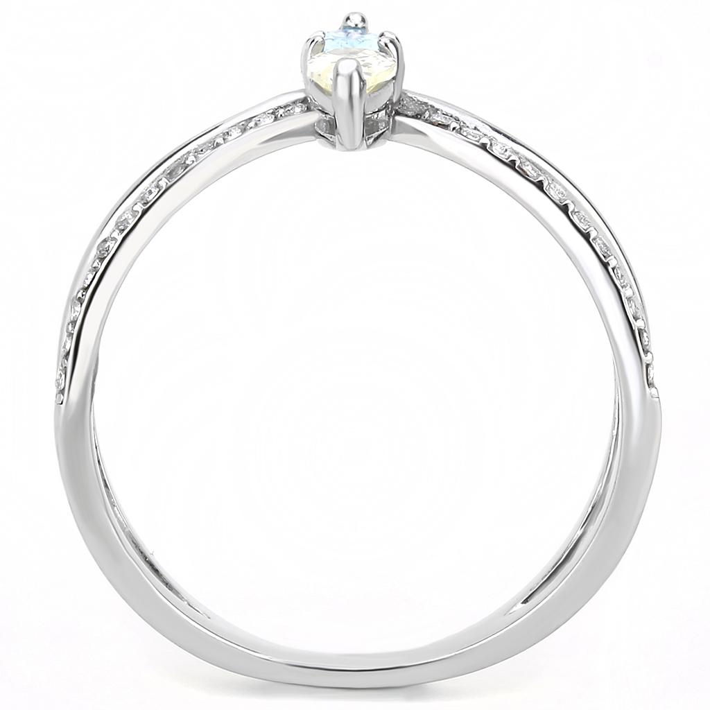 DA271 High Polished Stainless Steel Ring with AAA Grade multi-color CZ stone, showcasing its elegant design and shine.