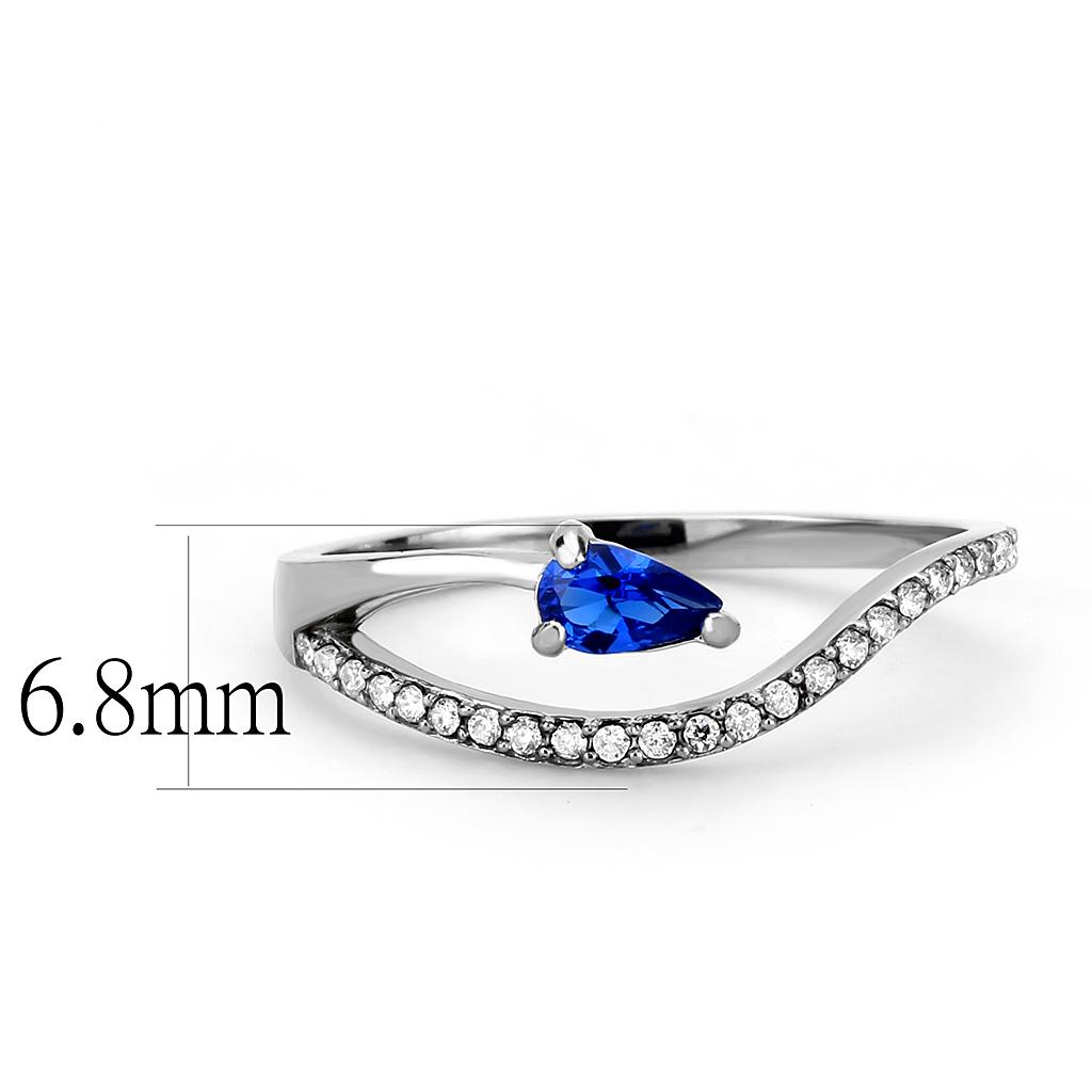 DA273 High Polished Stainless Steel Ring featuring a London Blue Spinel center stone, showcasing its elegant design and polished finish.